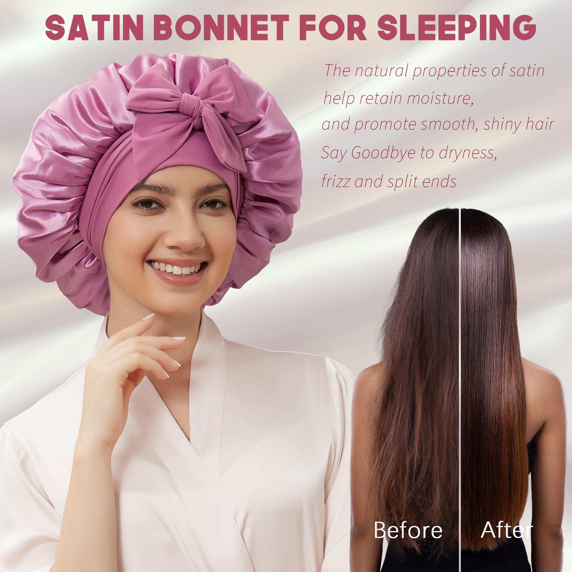 Simapu Satin Bonnet with Tie Band – Reversible Double-Layer Sleep Cap for Braids and Curly Hair