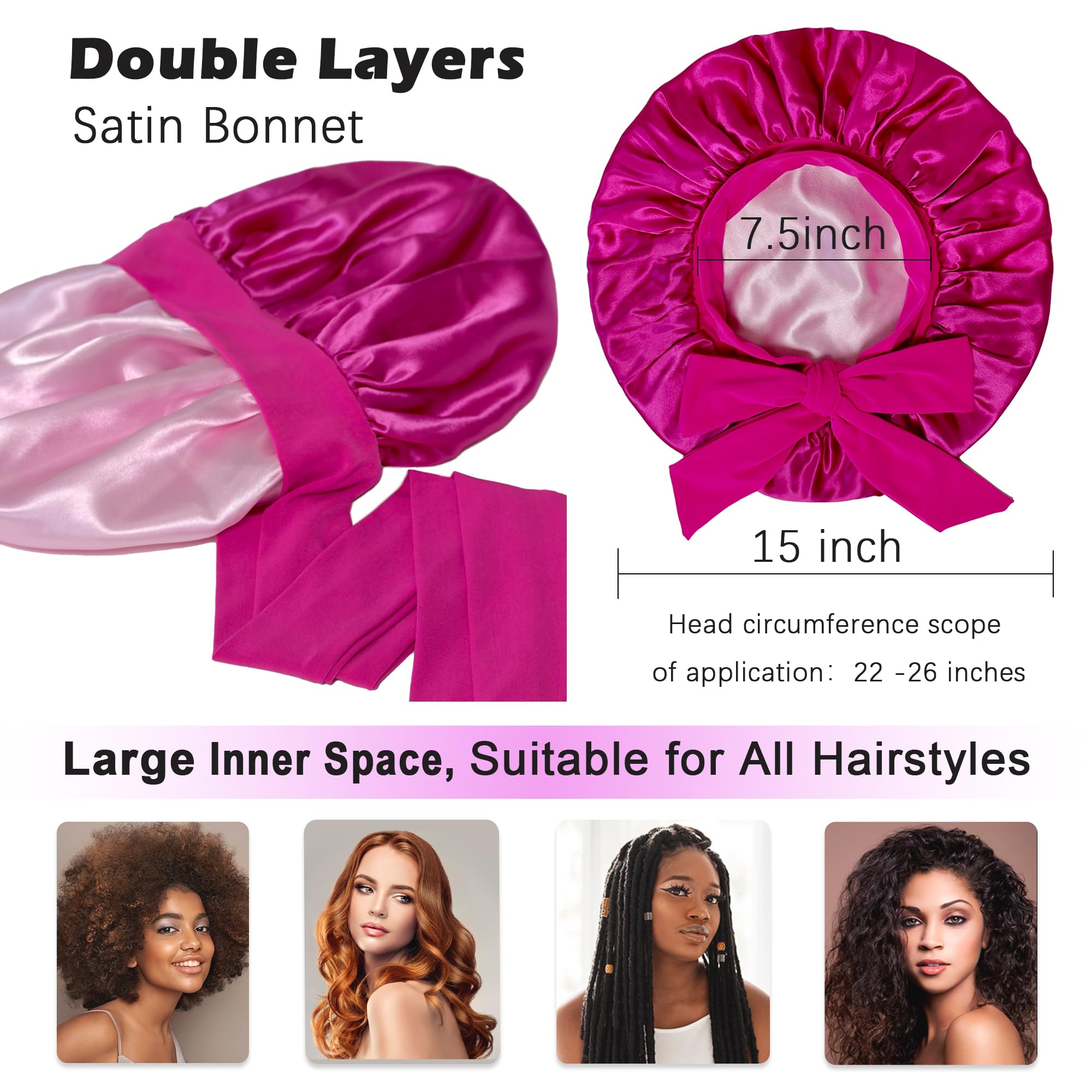 Simapu Satin Bonnet with Tie Band – Reversible Double-Layer Sleep Cap for Braids and Curly Hair