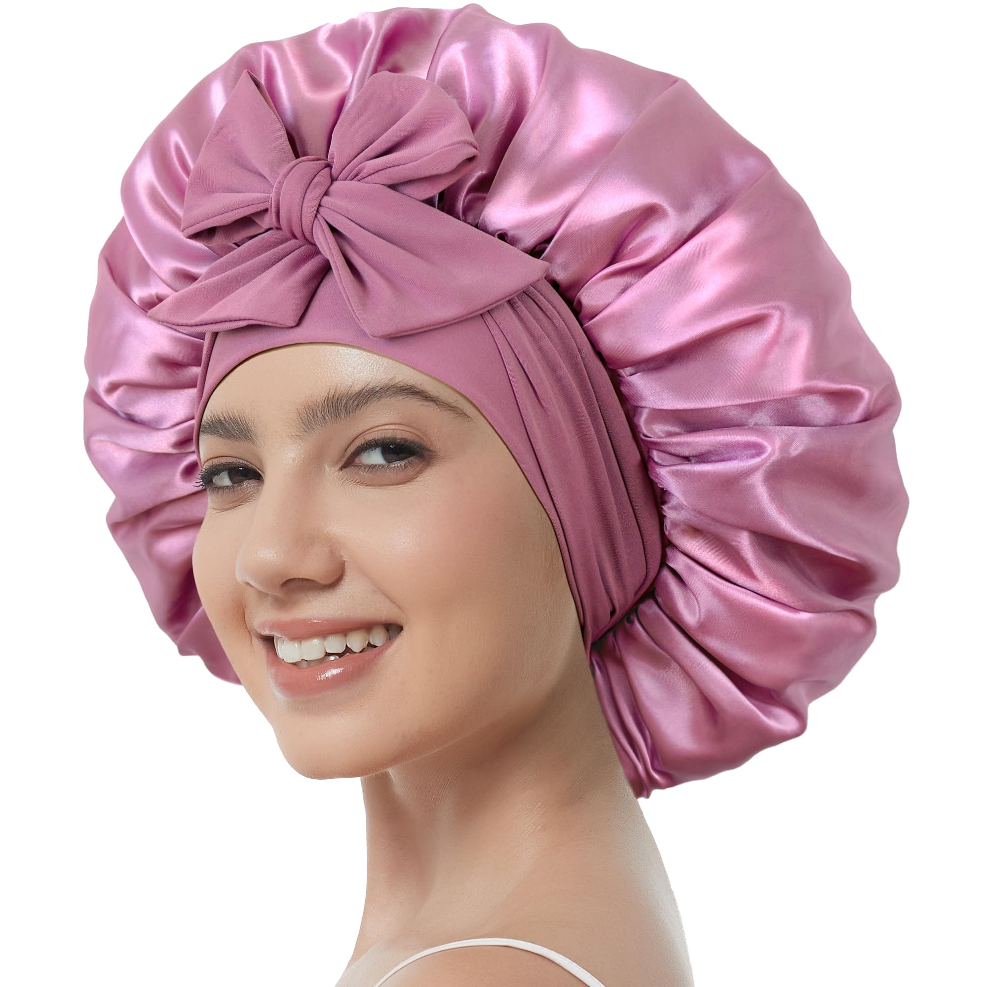 Simapu Satin Bonnet with Tie Band – Reversible Double-Layer Sleep Cap for Braids and Curly Hair