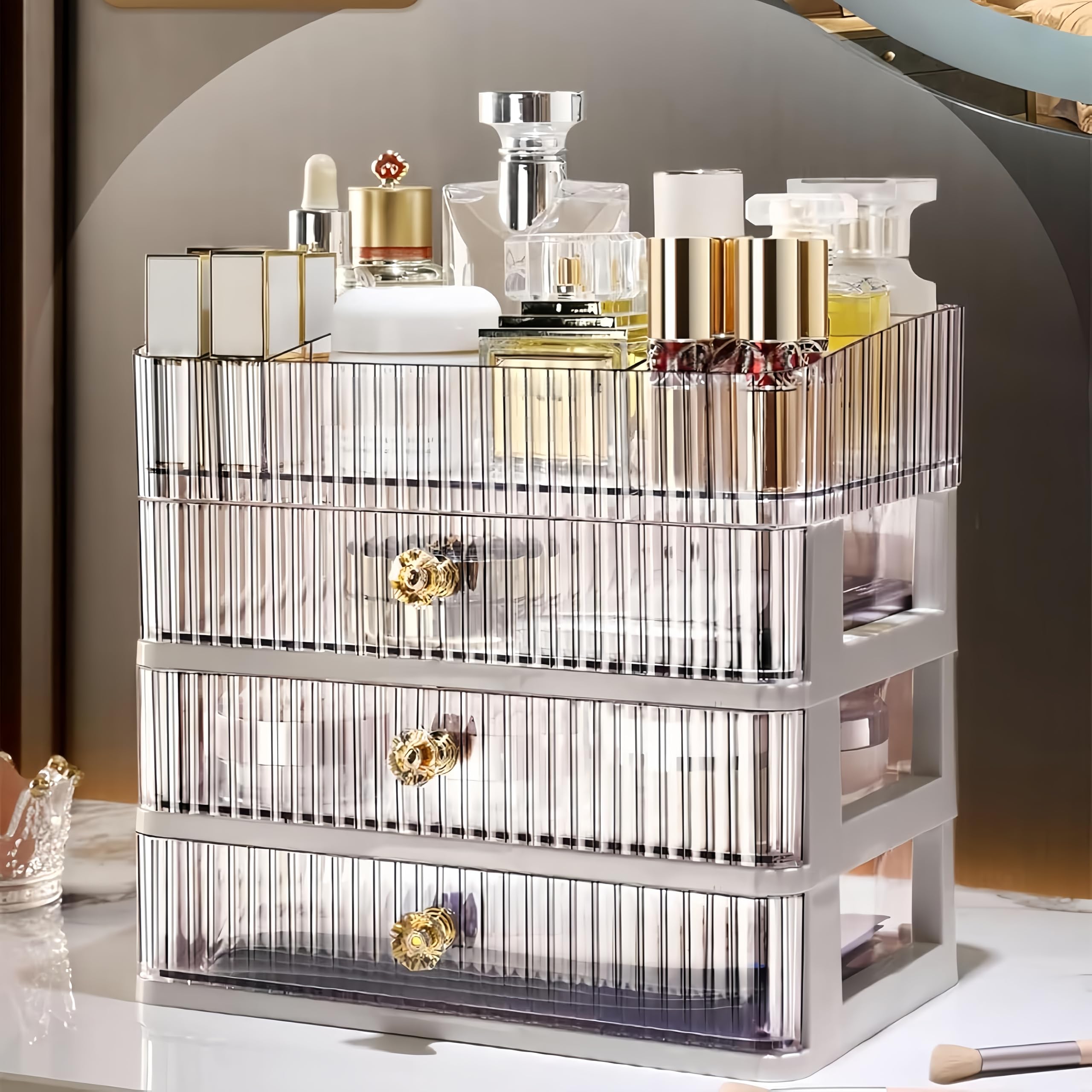 Simbuy Clear Makeup Organizer with 3 Drawers | Desk & Vanity Storage