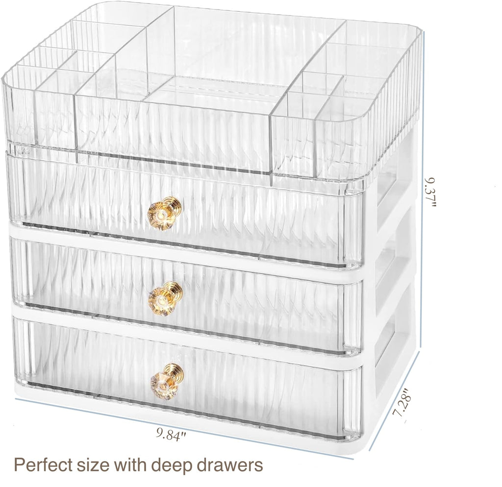 Simbuy Clear Makeup Organizer with 3 Drawers | Desk & Vanity Storage
