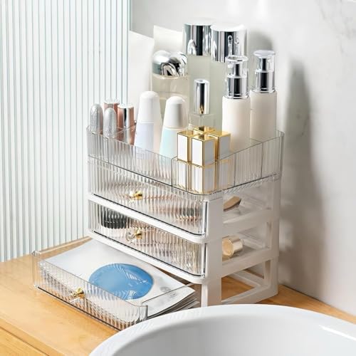 Simbuy Clear Makeup Organizer with 3 Drawers | Desk & Vanity Storage