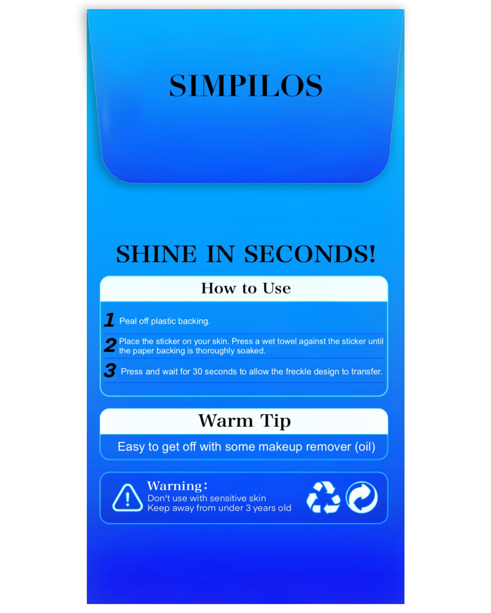 Simpilos Blue Face Glitter Patches - Waterproof, Long-Lasting Body Glitter for Festivals & Parties (8 Sheets)