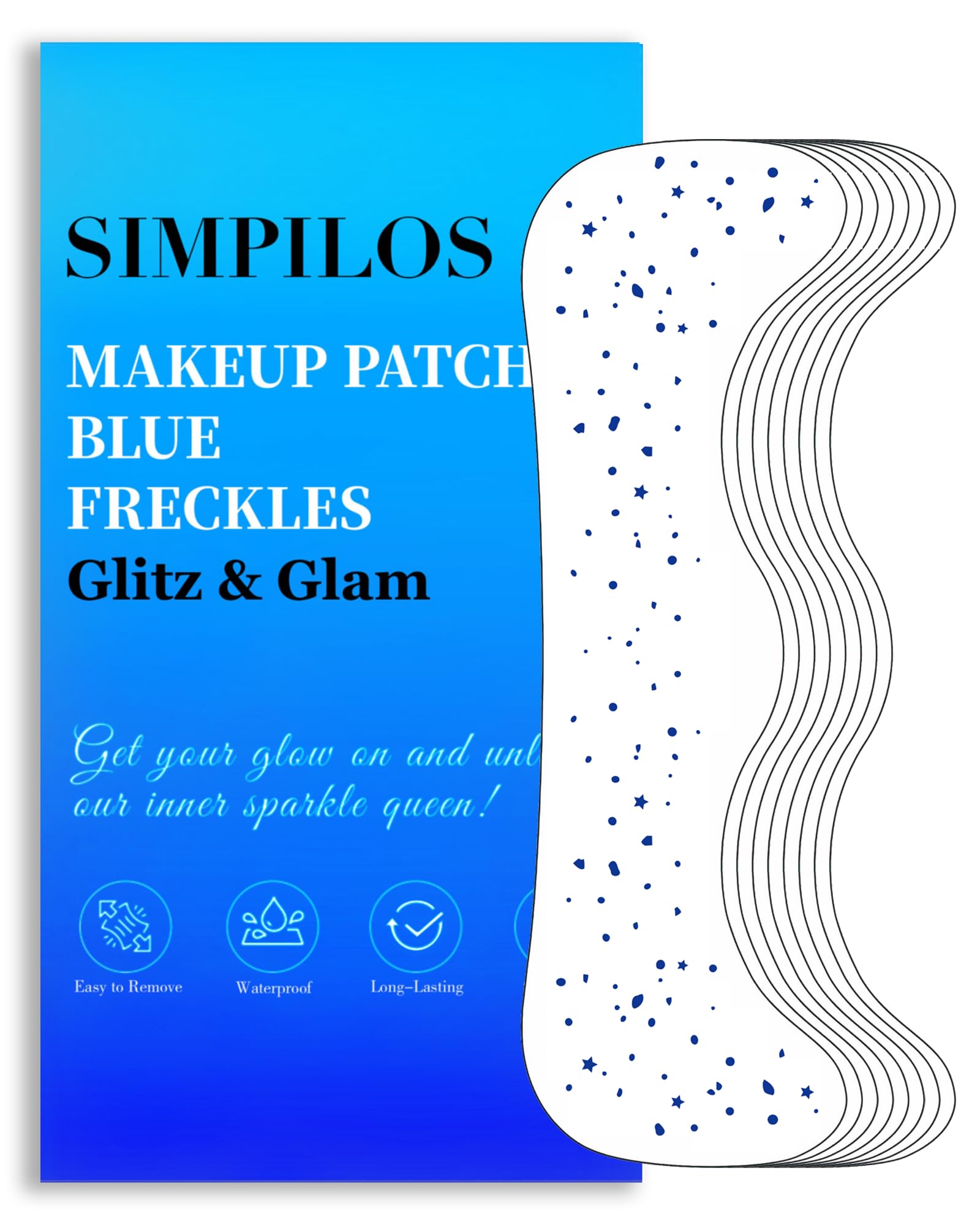 Simpilos Blue Face Glitter Patches - Waterproof, Long-Lasting Body Glitter for Festivals & Parties (8 Sheets)