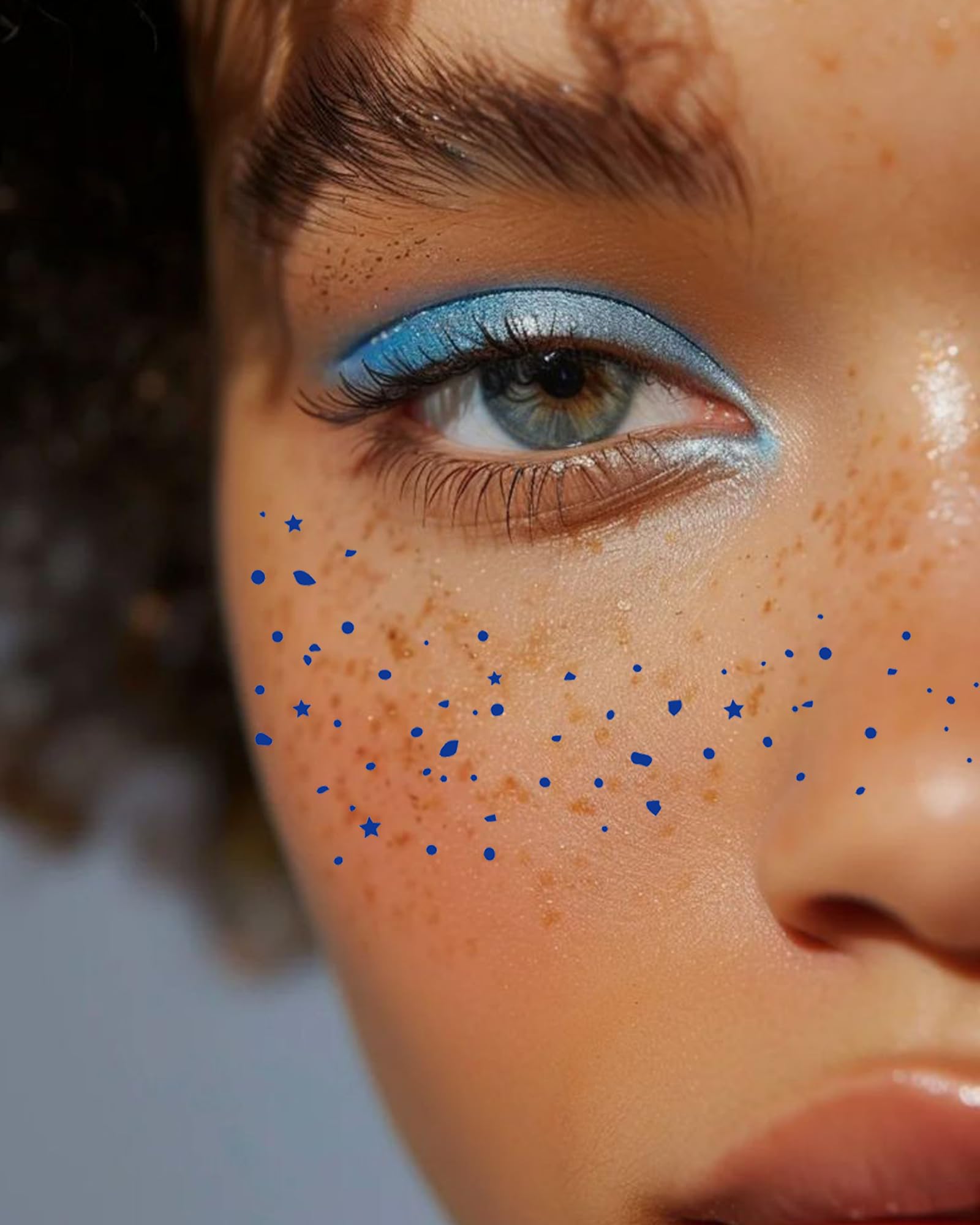 Simpilos Blue Face Glitter Patches - Waterproof, Long-Lasting Body Glitter for Festivals & Parties (8 Sheets)