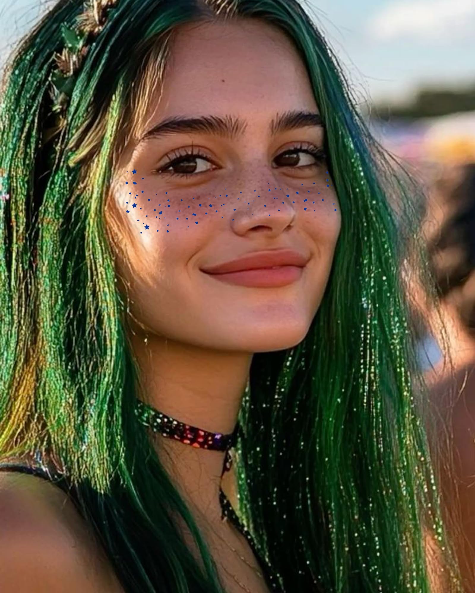 Simpilos Blue Face Glitter Patches - Waterproof, Long-Lasting Body Glitter for Festivals & Parties (8 Sheets)