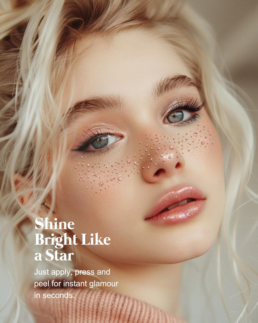 Simpilos Rose Gold Glitter Face Patches – Waterproof Face Tattoos for Festival & Party (8 Counts)