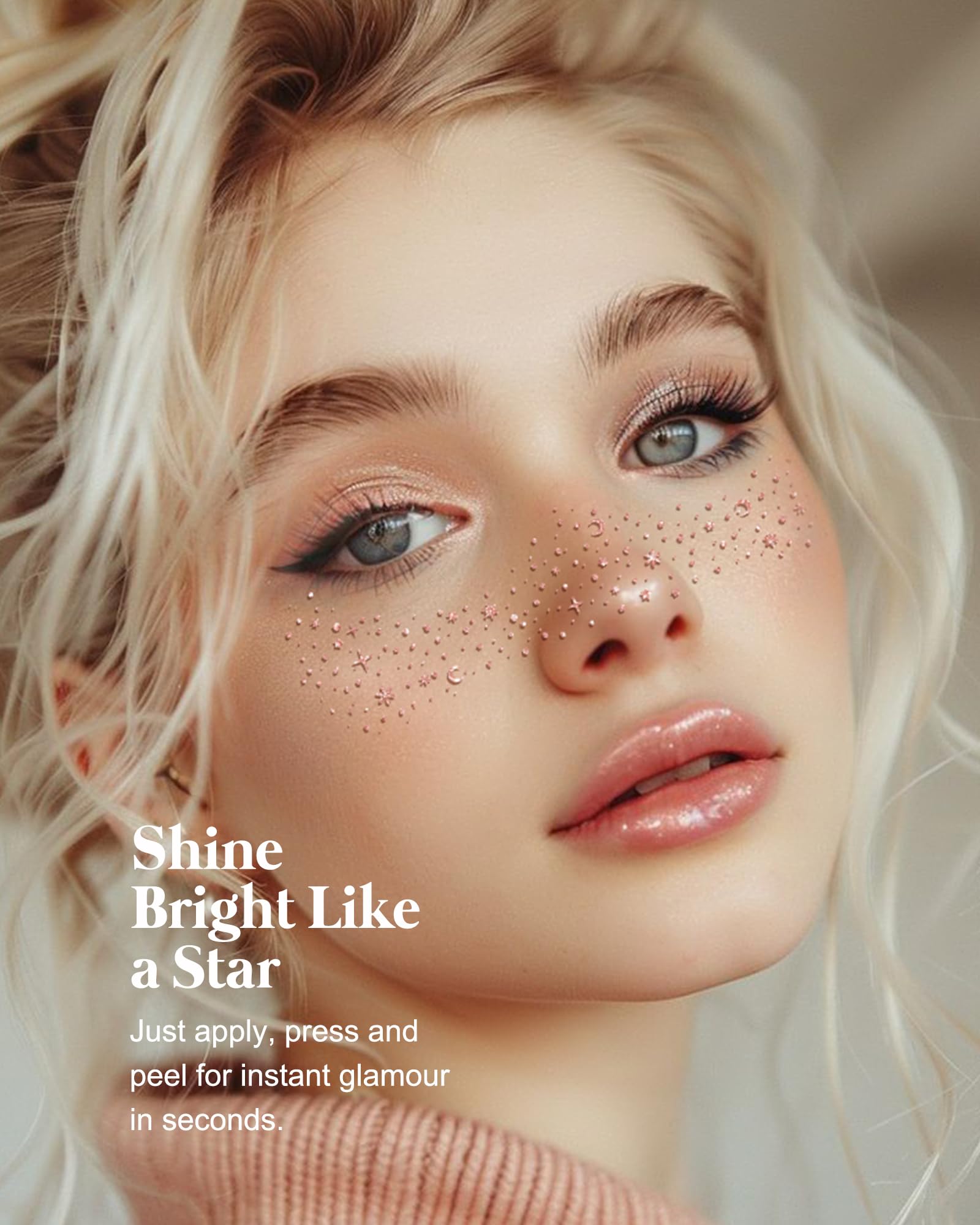 Simpilos Rose Gold Glitter Face Patches – Waterproof Face Tattoos for Festival & Party (8 Counts)