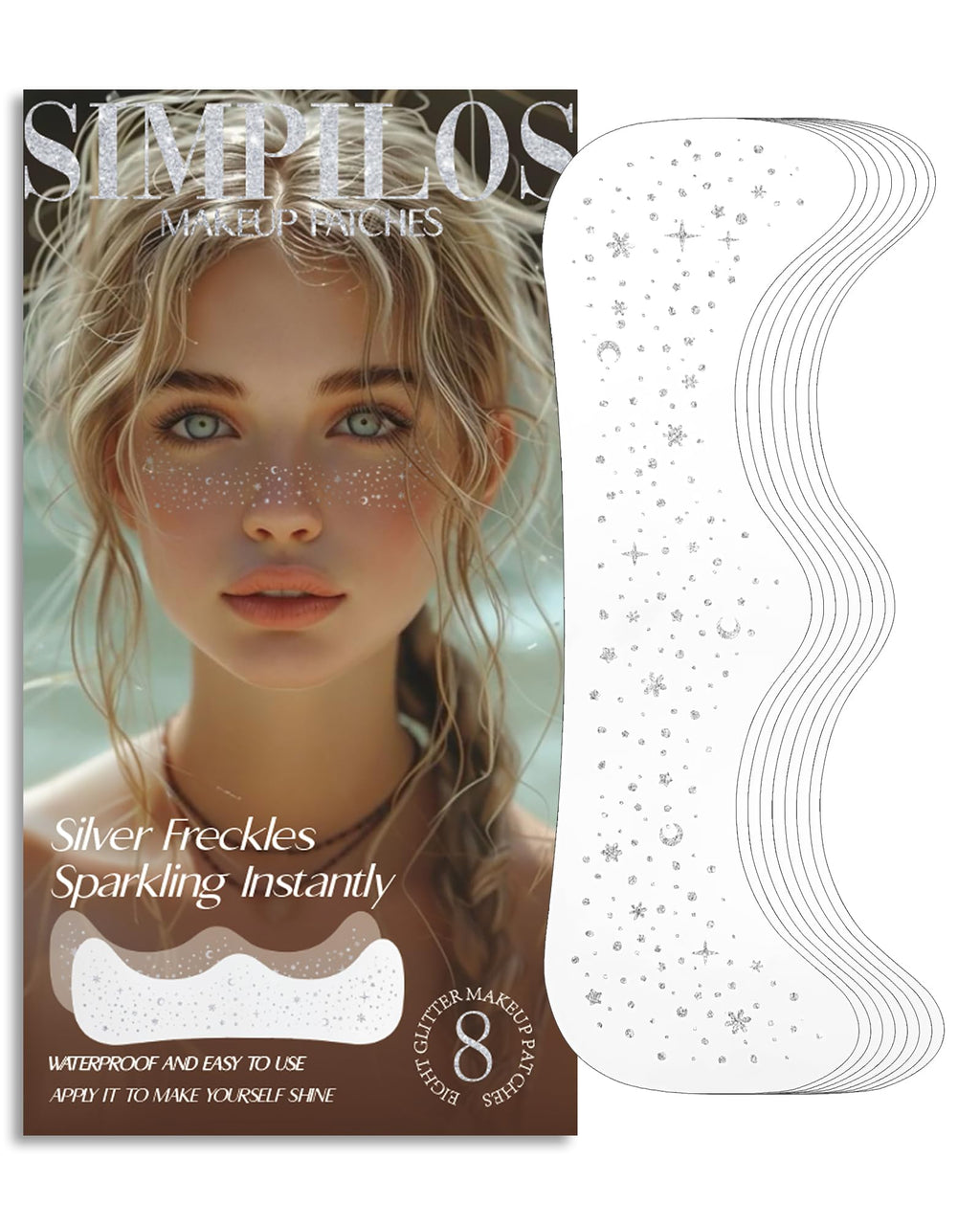 Simpilos Face Glitter Patches – Silver Freckles for Festivals, Concerts & Parties (8 Counts)