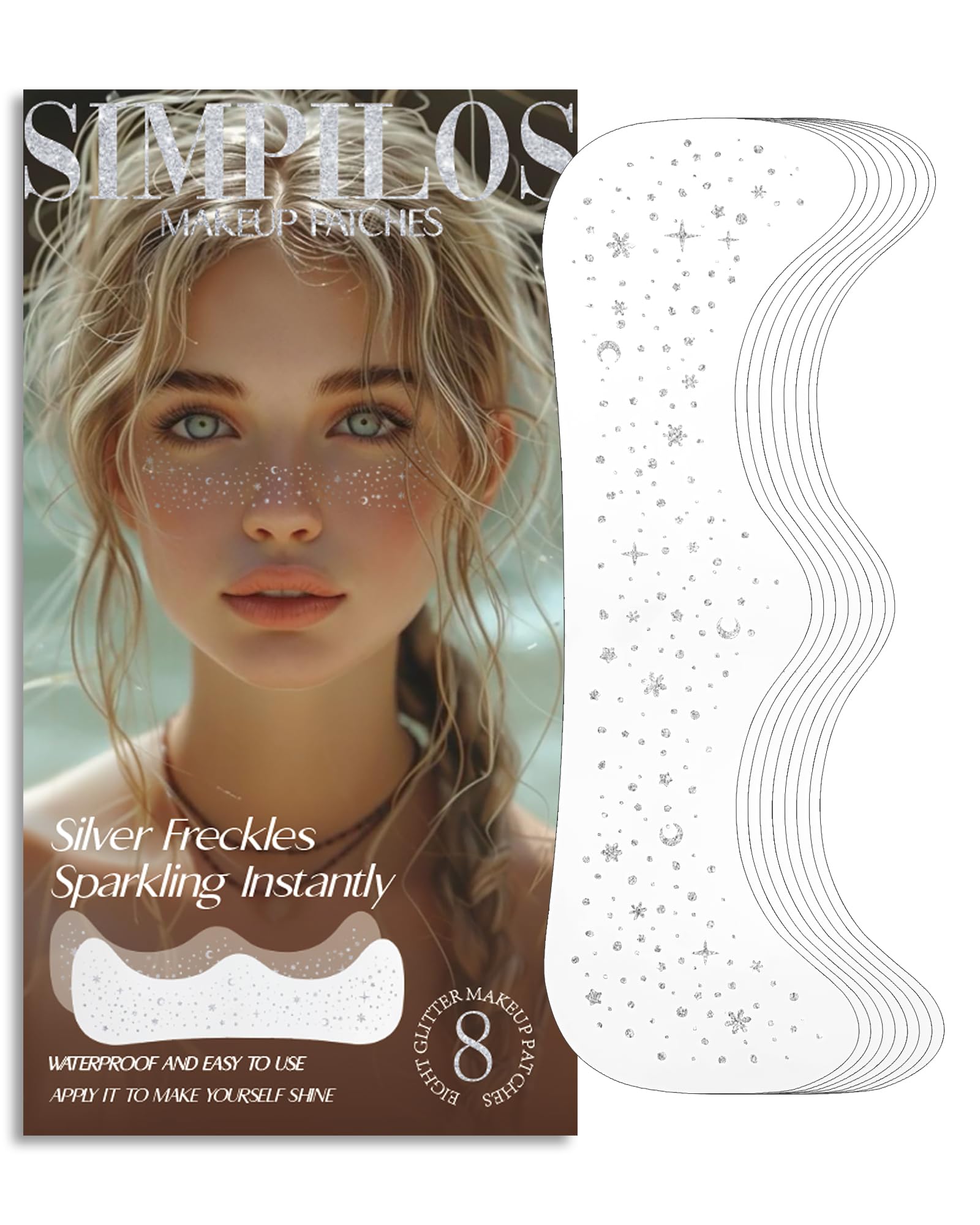 Simpilos Face Glitter Patches – Silver Freckles for Festivals, Concerts & Parties (8 Counts)