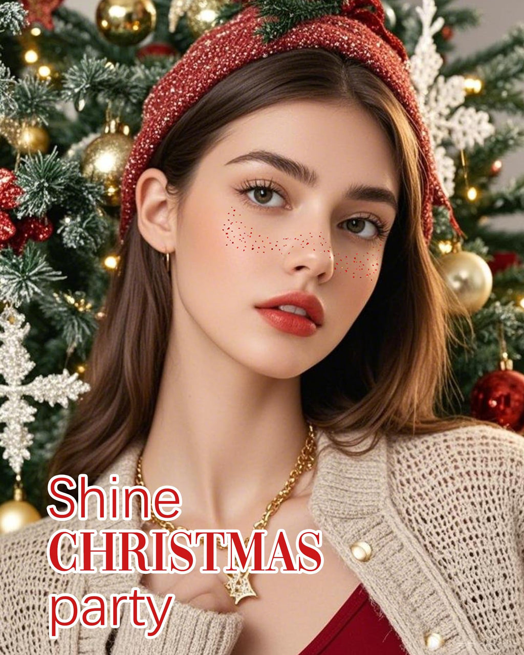 Simpilos Red Glitter Freckles – Waterproof Face Glitter Patches, Long-Lasting Sparkle (8 Sheets)