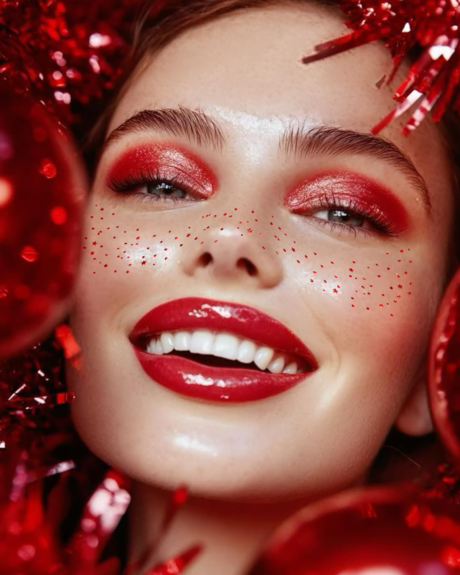 Simpilos Red Glitter Freckles – Waterproof Face Glitter Patches, Long-Lasting Sparkle (8 Sheets)