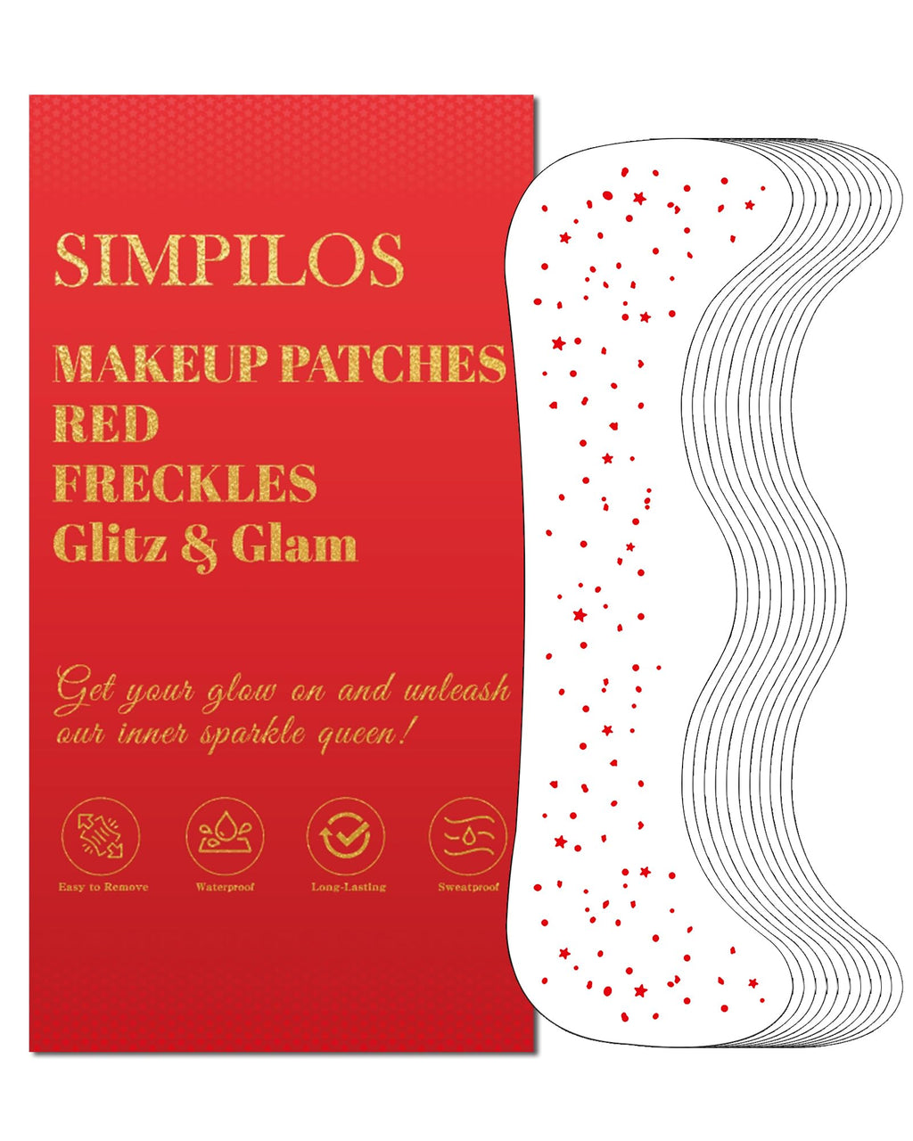 Simpilos Red Glitter Freckles – Waterproof Face Glitter Patches, Long-Lasting Sparkle (8 Sheets)