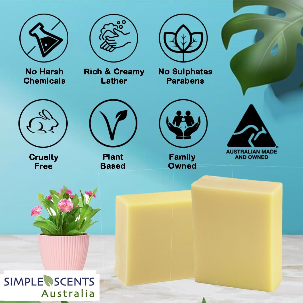 Simple Scents Australia Honeysuckle Soap Bars — French Triple Milled, Shea Butter, 5 x 3.5oz