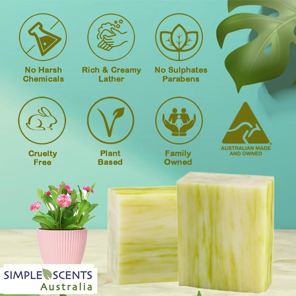 Simple Scents Australia Lemongrass Scented Natural Soap Bars – 12 x 3.5oz French Triple-Milled with Shea Butter