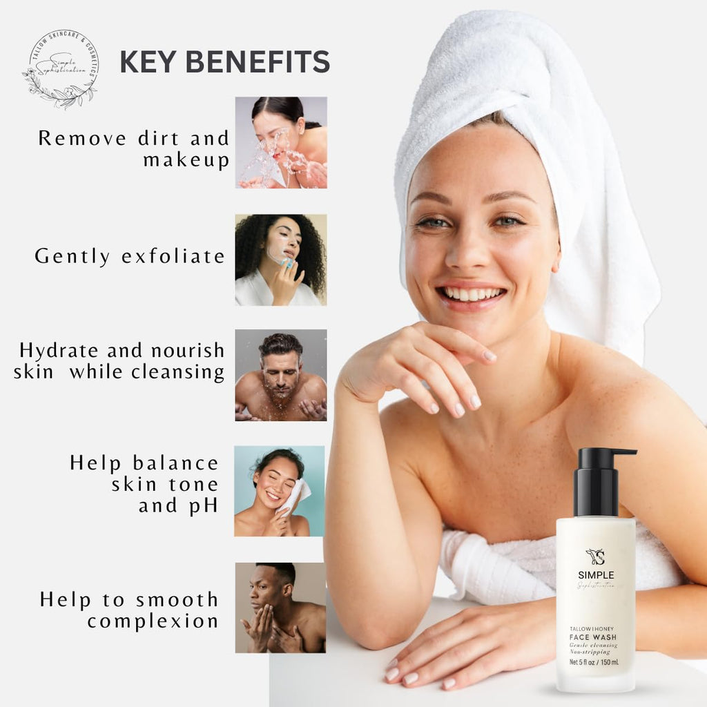 Simple Sophistication Tallow Honey Cleansing Milk — Gentle Hydrating Face Wash for Sensitive Skin