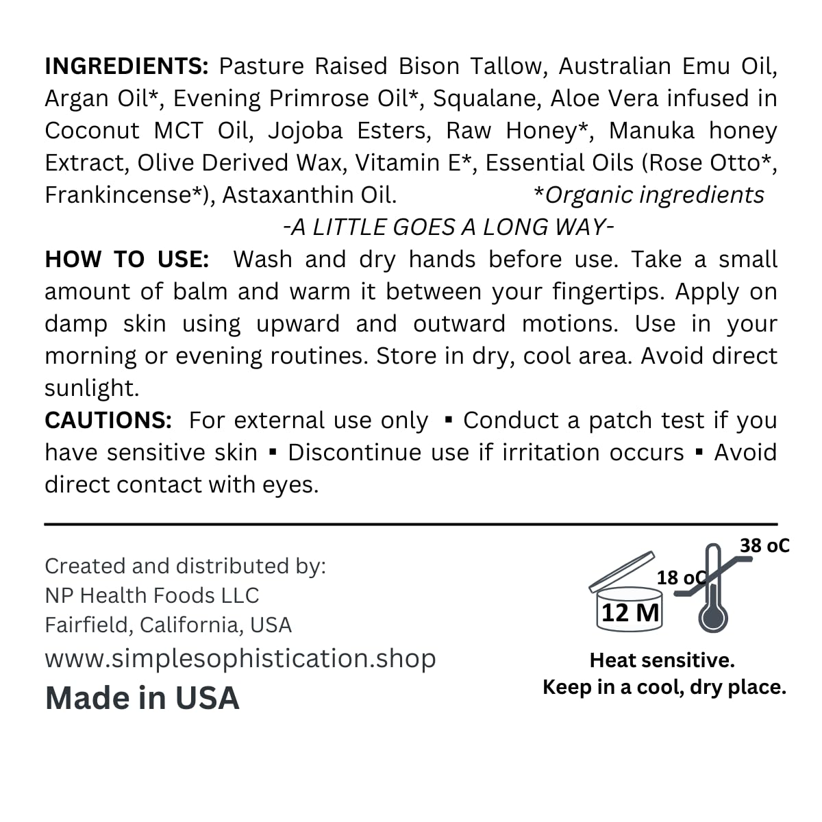 Simple Sophistication BISON | EMU | HONEY Balm – All-Natural Tallow Balm with Honey & Emu Oil | 2 oz
