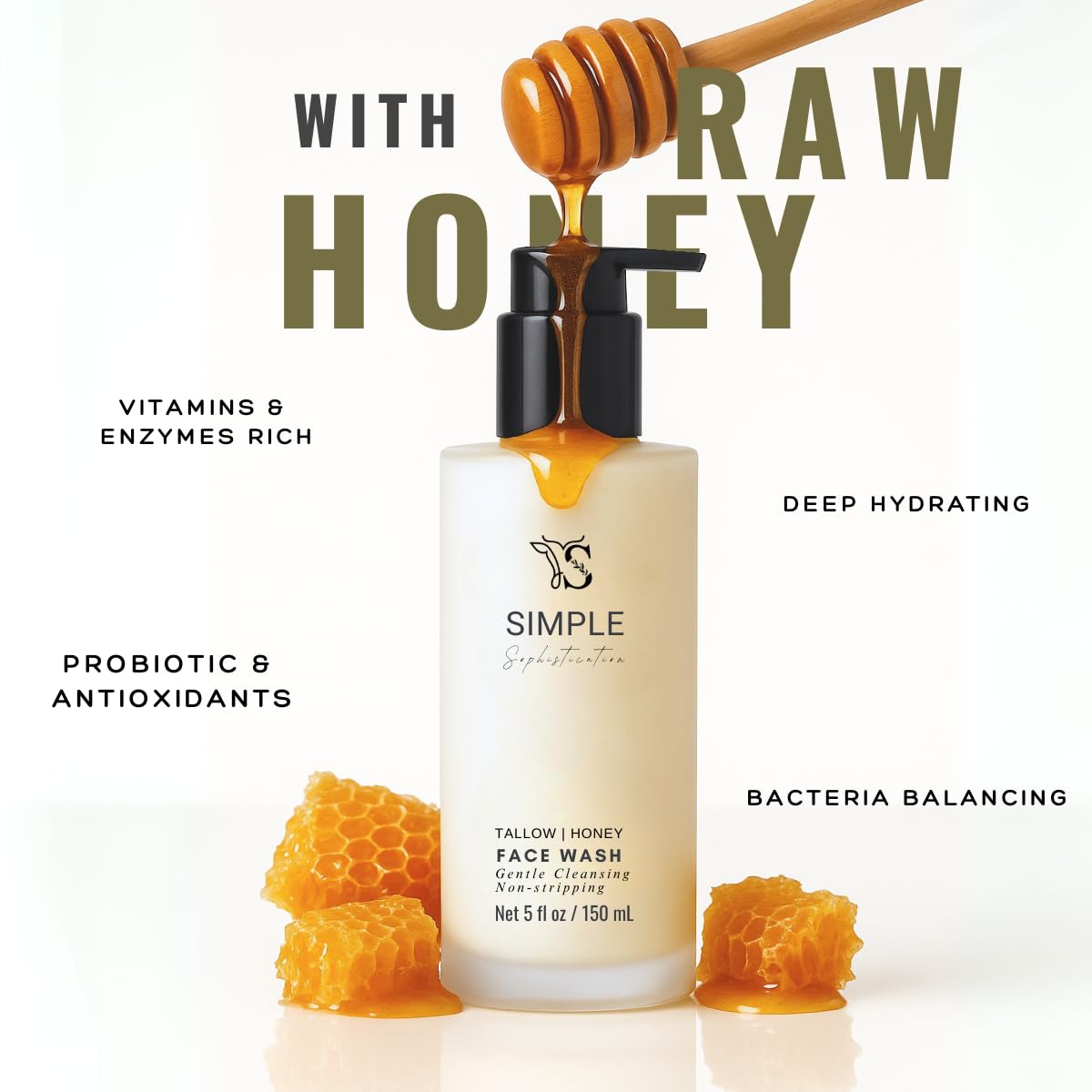 Simple Sophistication Tallow Honey Cleansing Milk — Gentle Hydrating Face Wash for Sensitive Skin