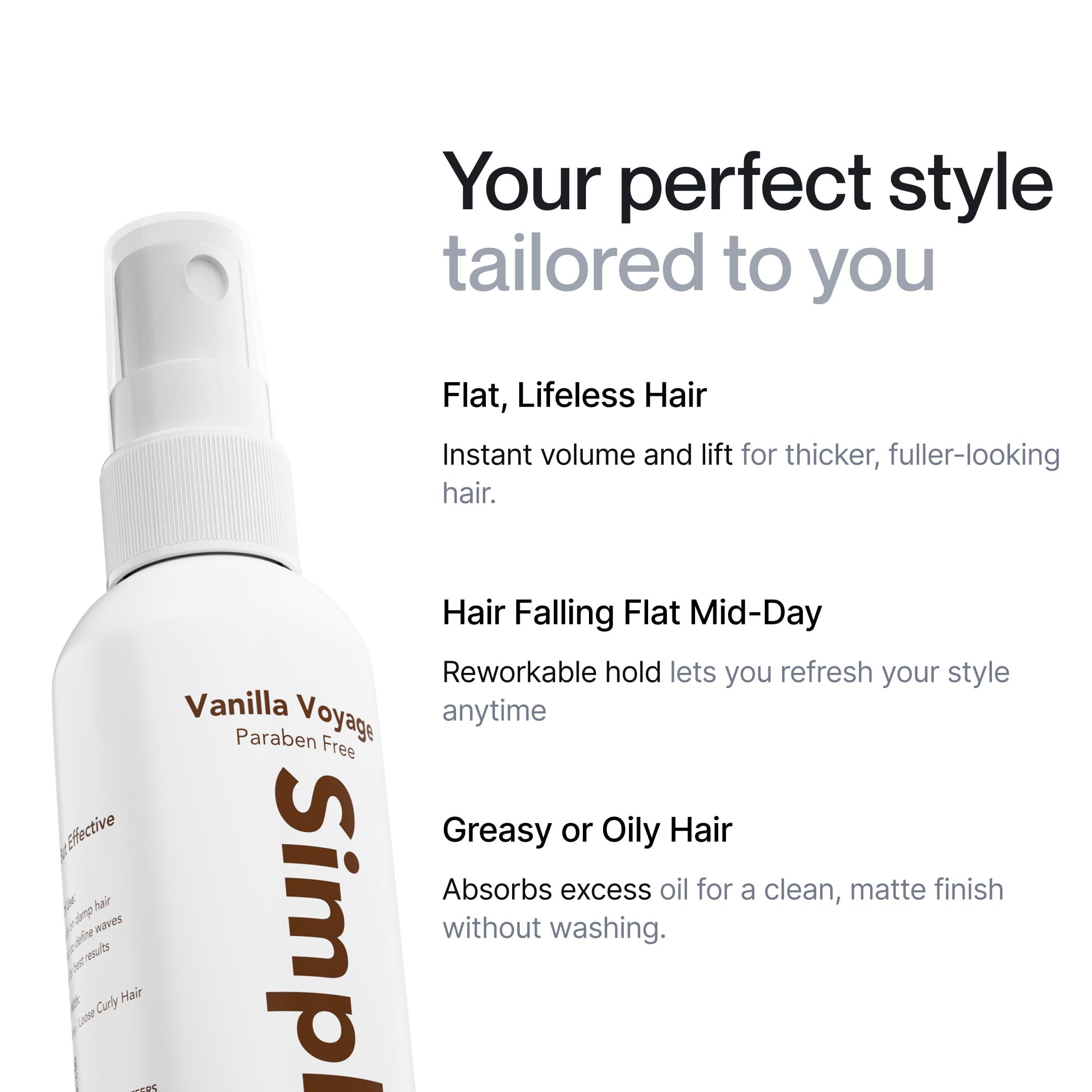 Simpletics Himalayan Sea Salt Hair Spray (Vanilla) – Light Hold, 5-Ingredient Formula, Paraben & Sulfate Free