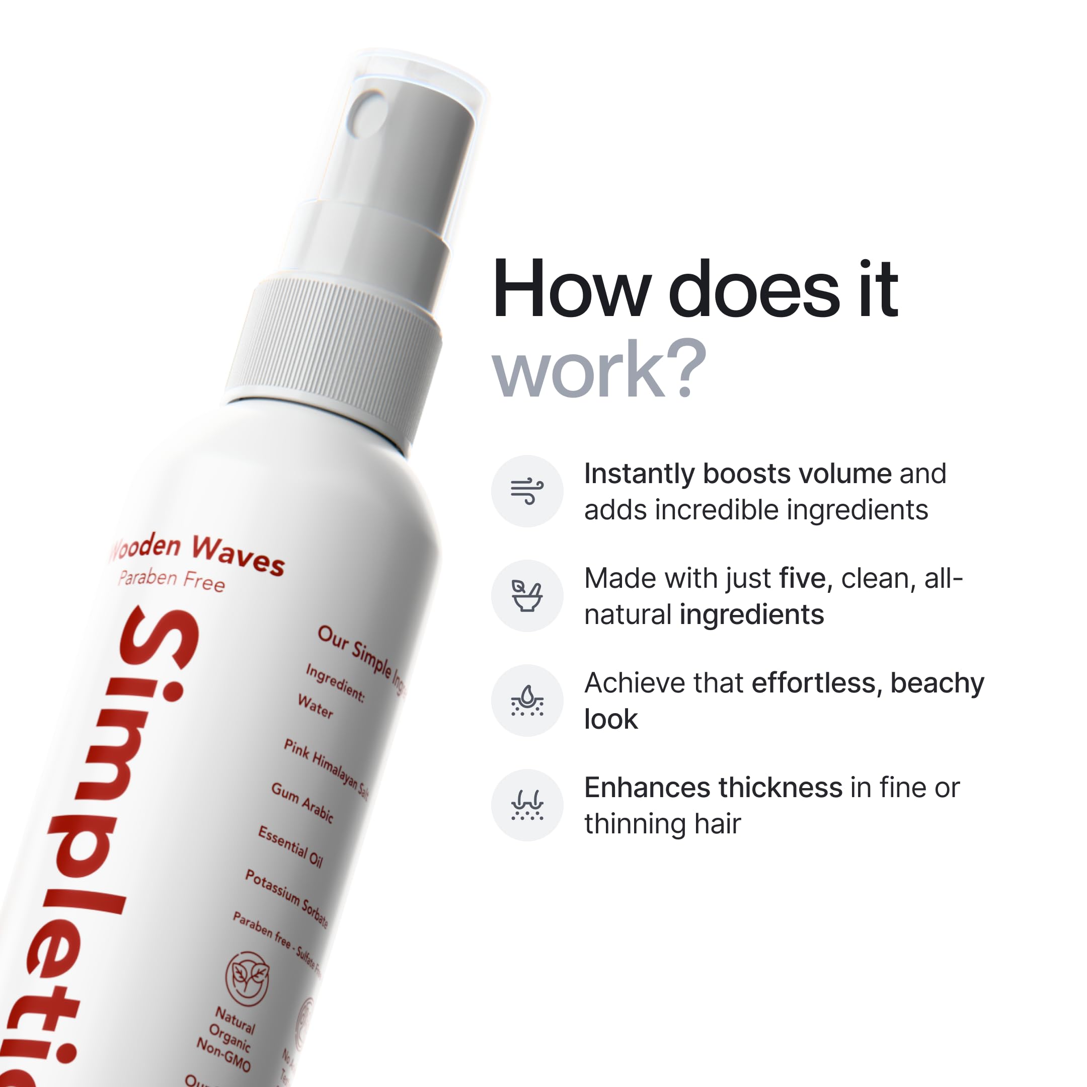 Simpletics Himalayan Sea Salt Hair Spray (Vanilla) – Light Hold, 5-Ingredient Formula, Paraben & Sulfate Free