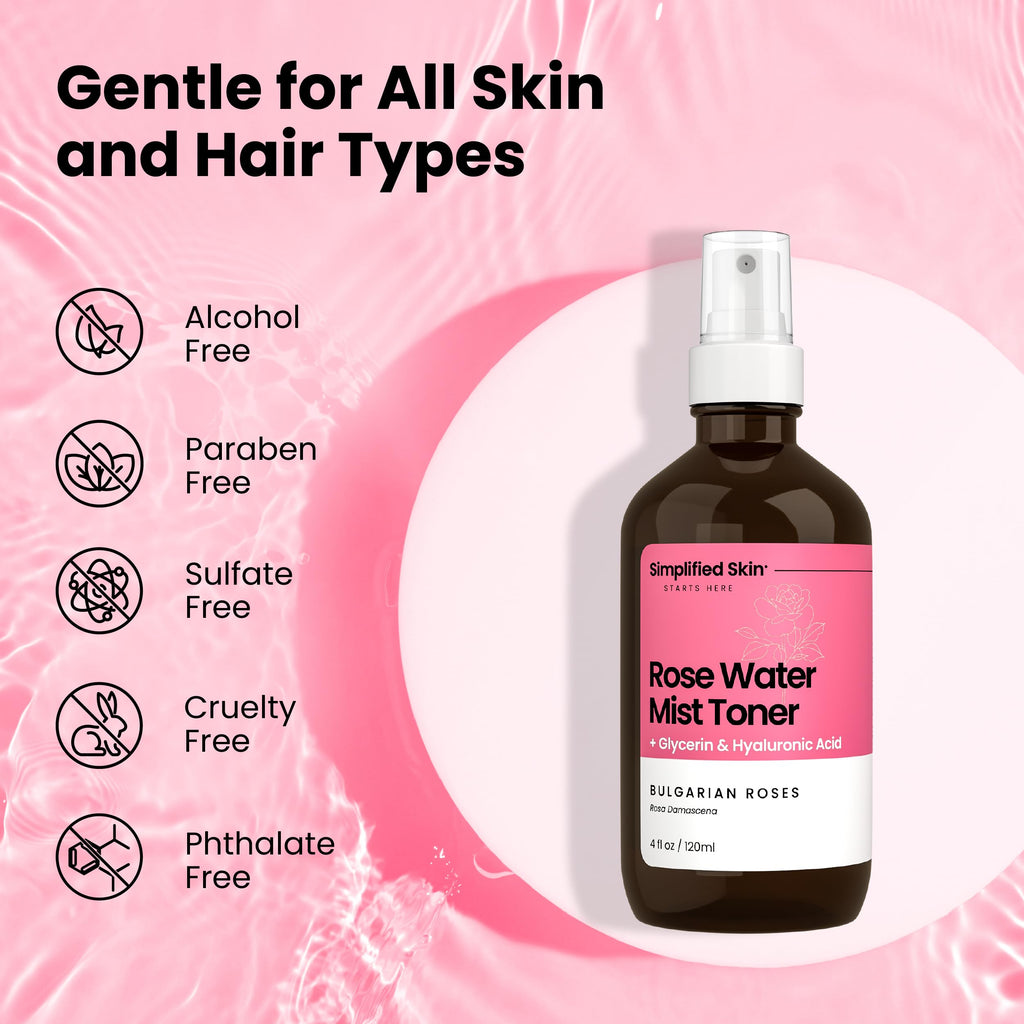 Simplified Skin Rosewater & Glycerin Spray – Hydrating Facial Mist (4 oz)