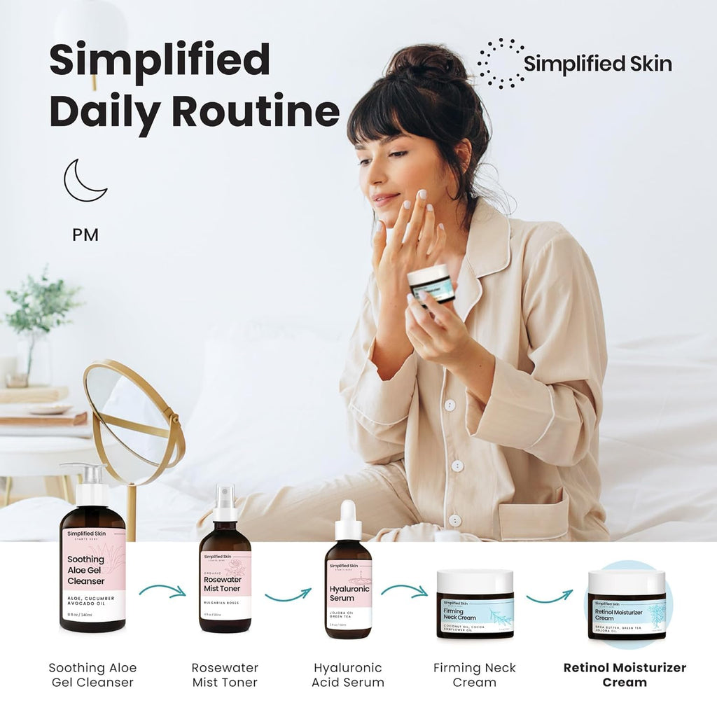 Simplified Skin Retinol Cream for Face (2-Pack) – 2.5% Retinol Moisturizer with Hyaluronic Acid for Fine Lines, Firming & Collagen Support – 1.7 oz