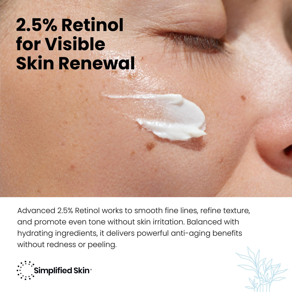 Simplified Skin Retinol Cream for Face (2-Pack) – 2.5% Retinol Moisturizer with Hyaluronic Acid for Fine Lines, Firming & Collagen Support – 1.7 oz