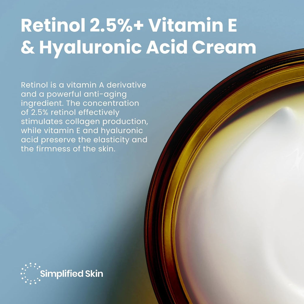 Simplified Skin Retinol Cream for Face (2-Pack) – 2.5% Retinol Moisturizer with Hyaluronic Acid for Fine Lines, Firming & Collagen Support – 1.7 oz