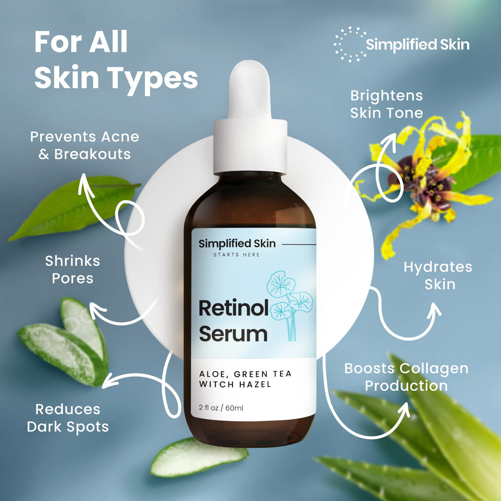 Simplified Skin Retinol Serum 2.5% + Hyaluronic Acid – Day & Night Anti-Aging, 2 fl oz