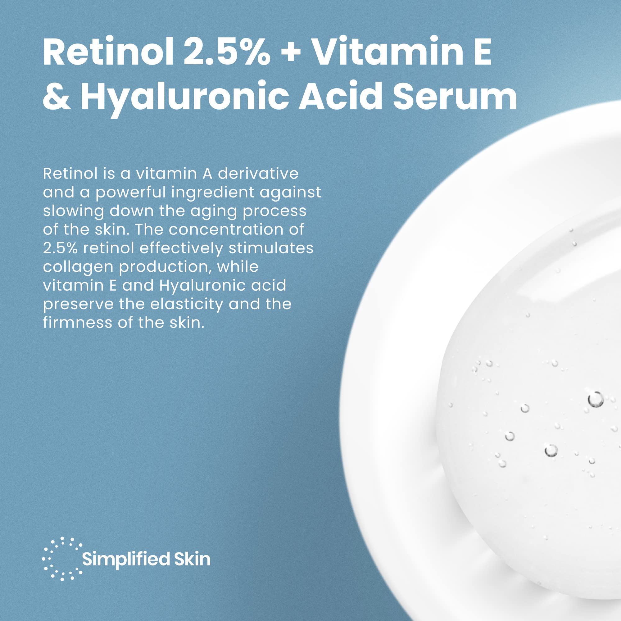 Simplified Skin Retinol Serum 2.5% + Hyaluronic Acid – Day & Night Anti-Aging, 2 fl oz