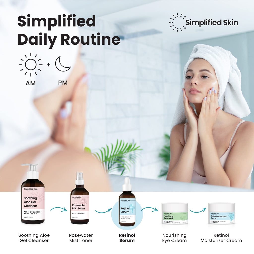 Simplified Skin Retinol Serum 2.5% + Hyaluronic Acid – Day & Night Anti-Aging, 2 fl oz