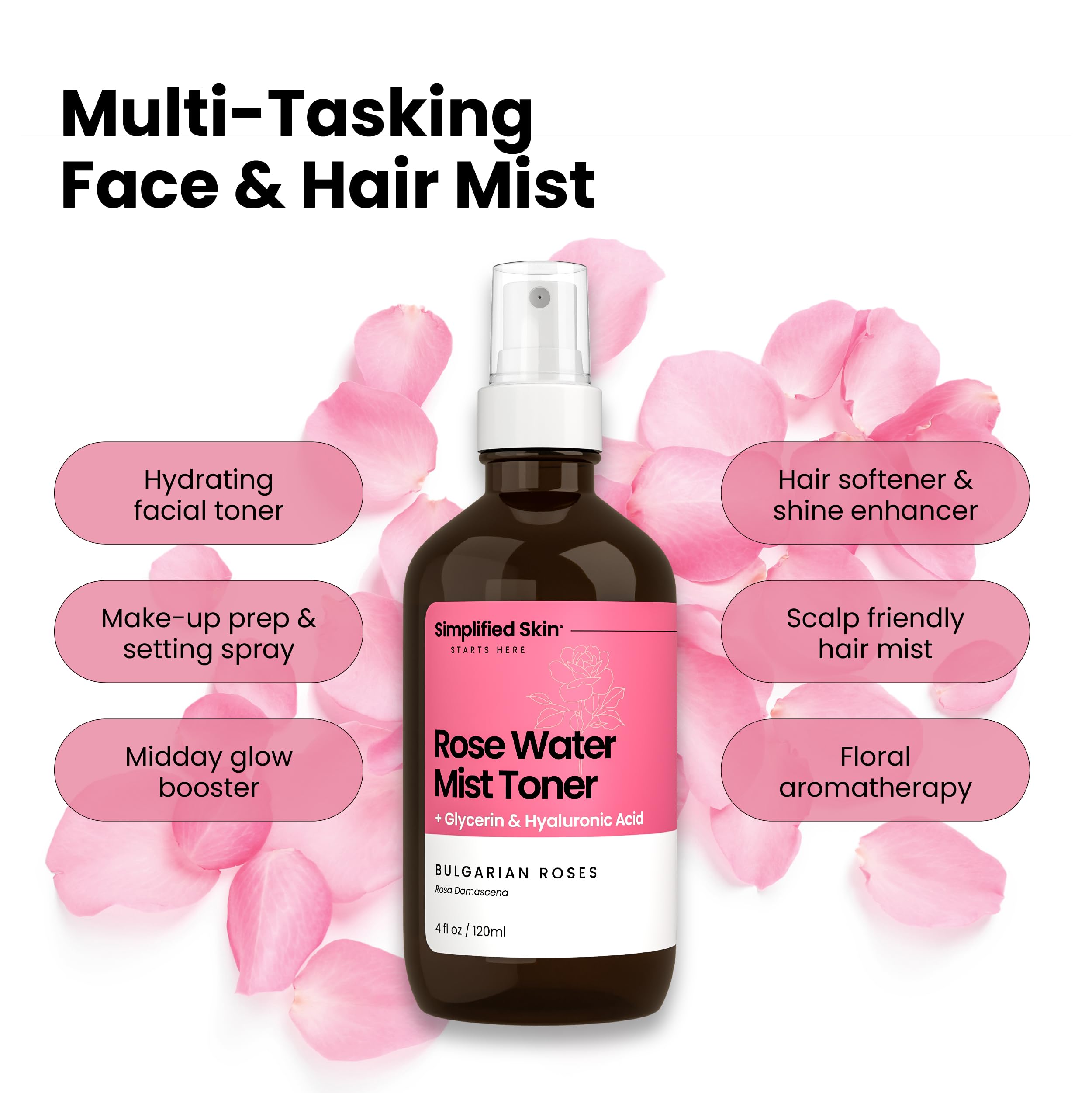 Simplified Skin Rosewater & Glycerin Spray – Hydrating Facial Mist (4 oz)