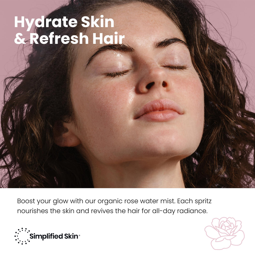 Rose Water Spray for Face & Hair – USDA Organic Rosewater Toner by Simplified Skin (4 oz, 3 Pack)