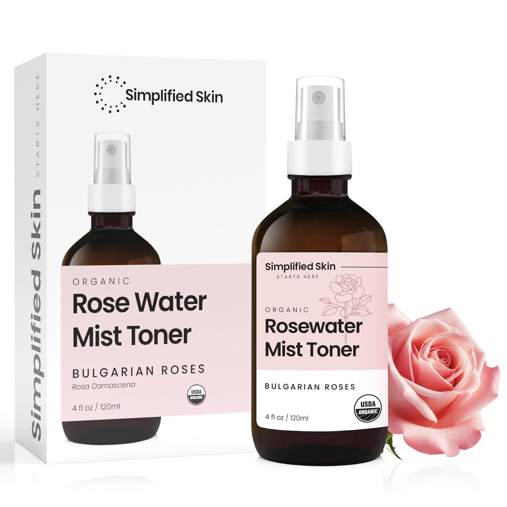 Rose Water Spray for Face & Hair – USDA Organic Rosewater Toner by Simplified Skin (4 oz, 3 Pack)