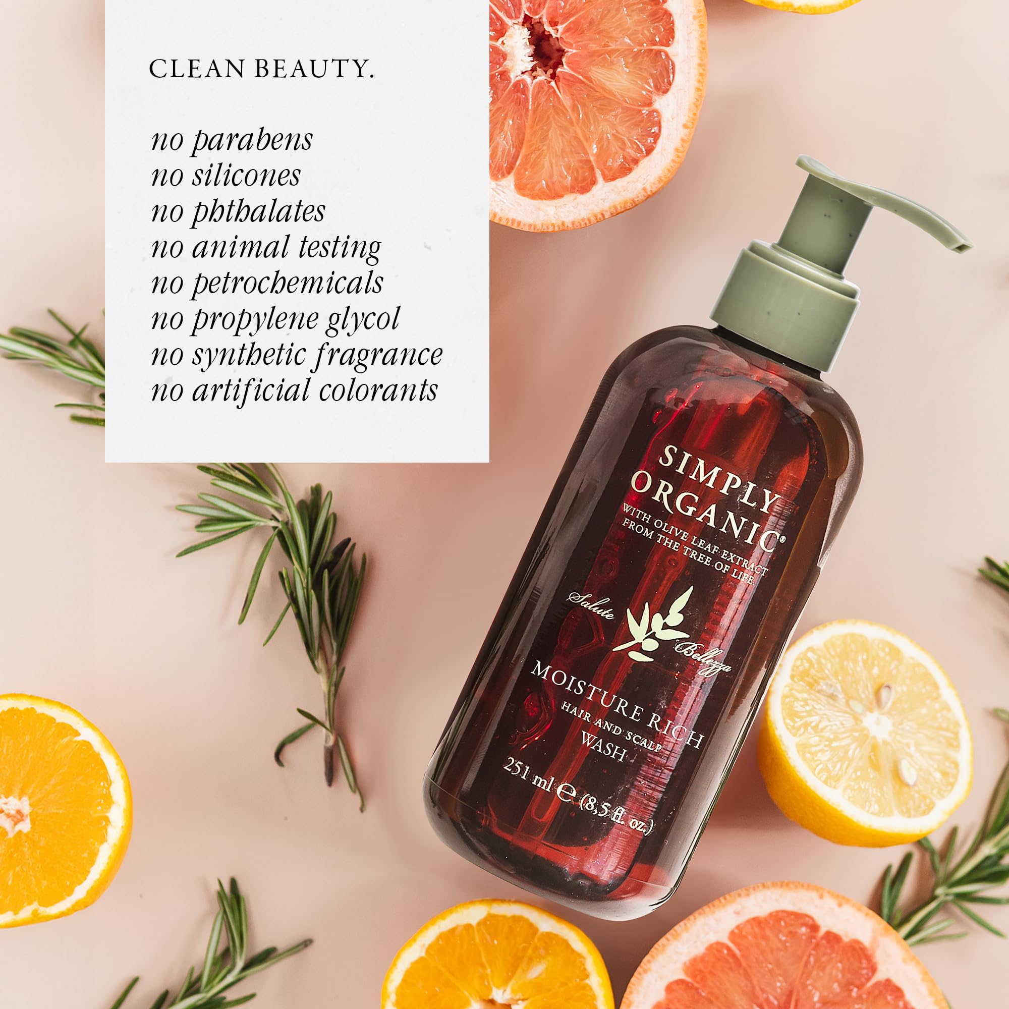 SIMPLY ORGANIC Nourishing Hair Deep Shampoo Scalp Wash – Moisture Rich, Made in Italy, Cruelty-Free, Grapeseed & Olive Leaf Extract, 251ml