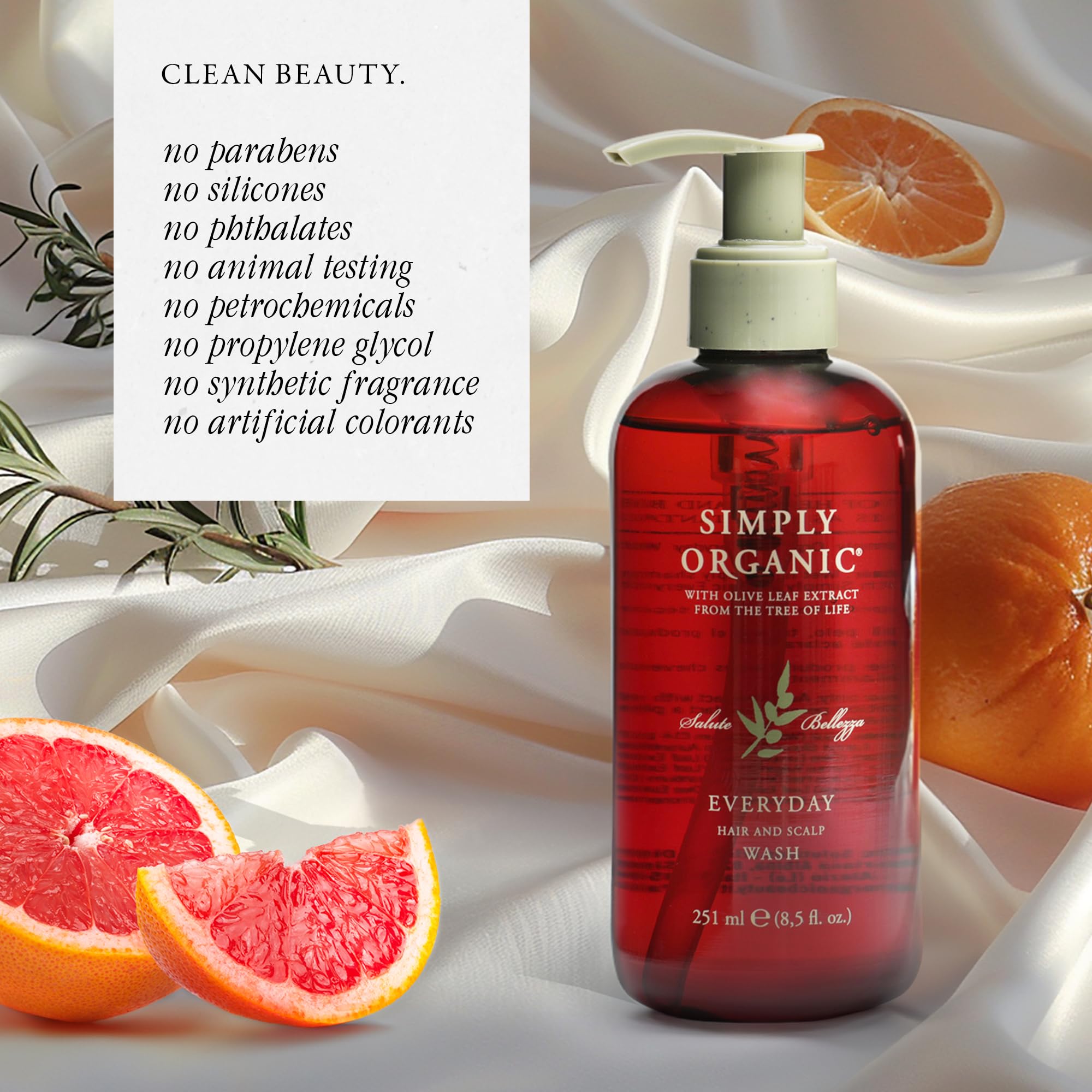 SIMPLY ORGANIC Hair & Scalp Wash Shampoo – All-Natural, Cruelty Free, Made in Italy, Sage & Lime, 251ml