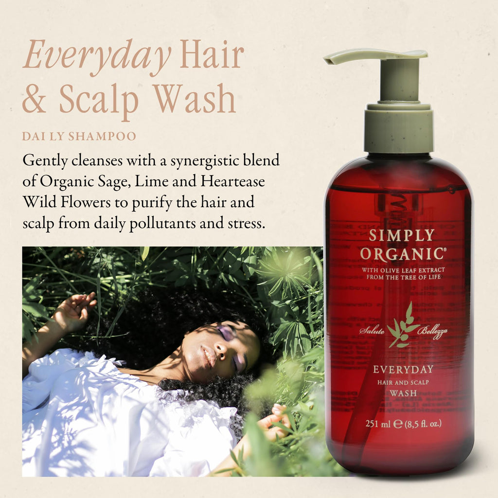 SIMPLY ORGANIC Hair & Scalp Wash Shampoo – All-Natural, Cruelty Free, Made in Italy, Sage & Lime, 251ml