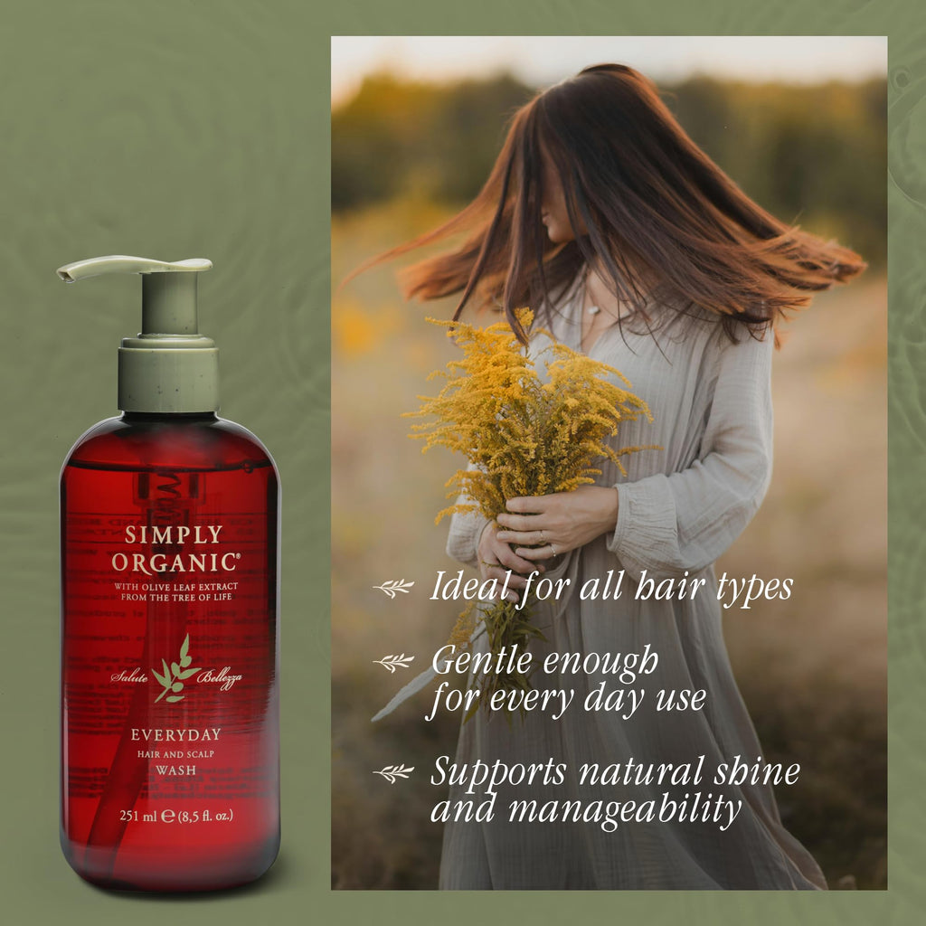 SIMPLY ORGANIC Hair & Scalp Wash Shampoo – All-Natural, Cruelty Free, Made in Italy, Sage & Lime, 251ml