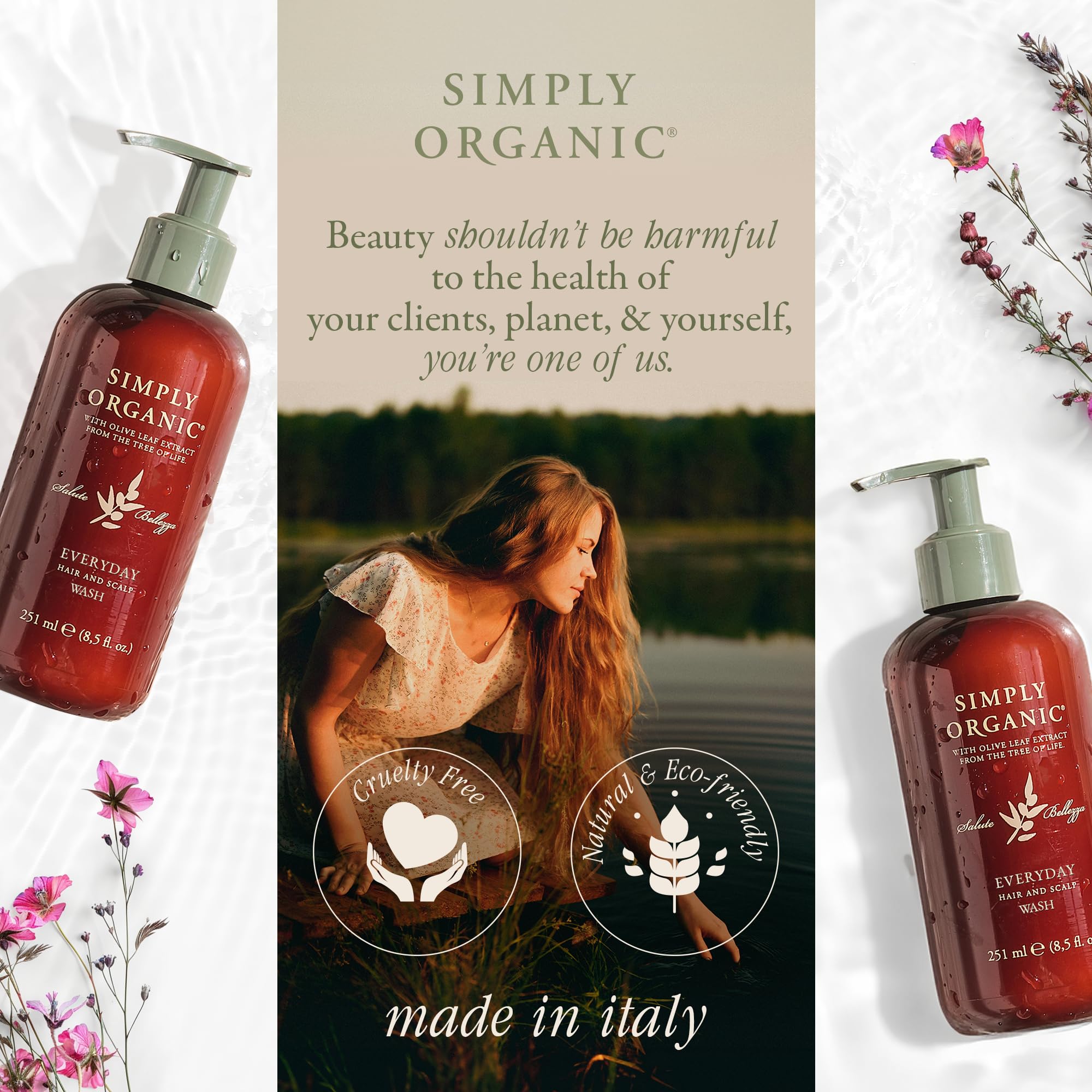 SIMPLY ORGANIC Hair & Scalp Wash Shampoo – All-Natural, Cruelty Free, Made in Italy, Sage & Lime, 251ml