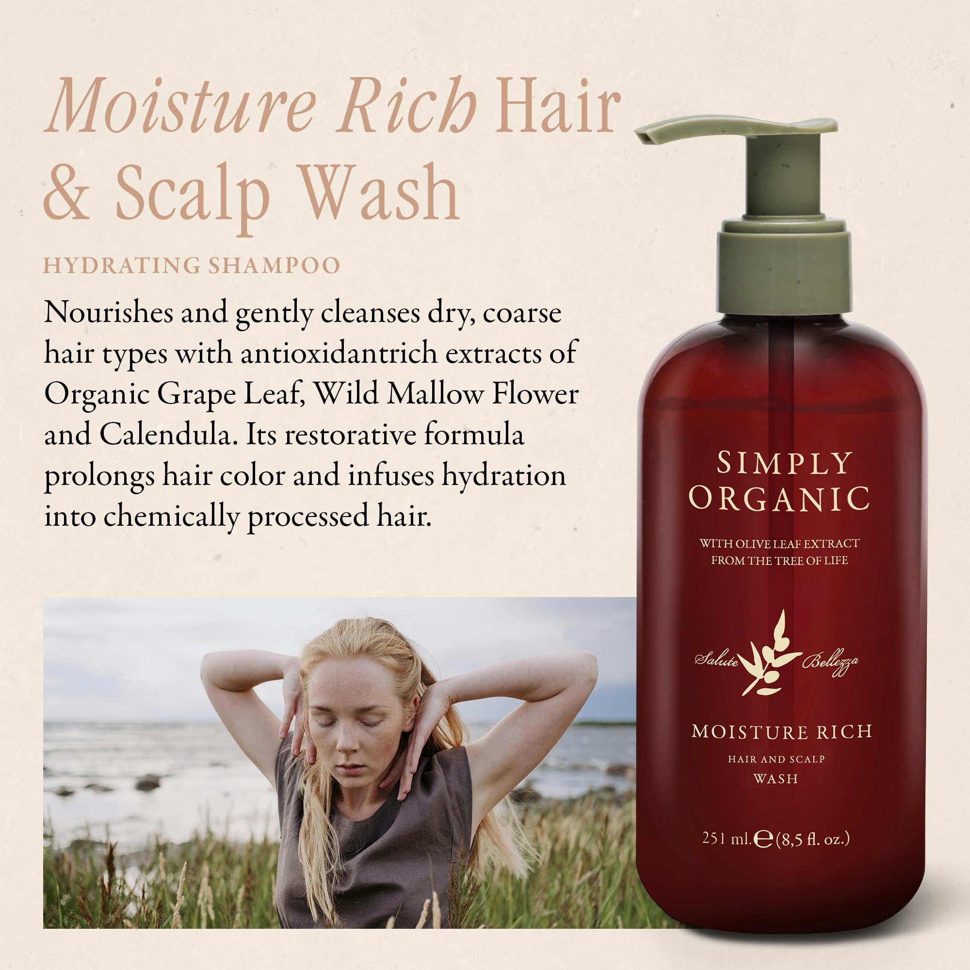SIMPLY ORGANIC Nourishing Hair Deep Shampoo Scalp Wash – Moisture Rich, Made in Italy, Cruelty-Free, Grapeseed & Olive Leaf Extract, 251ml