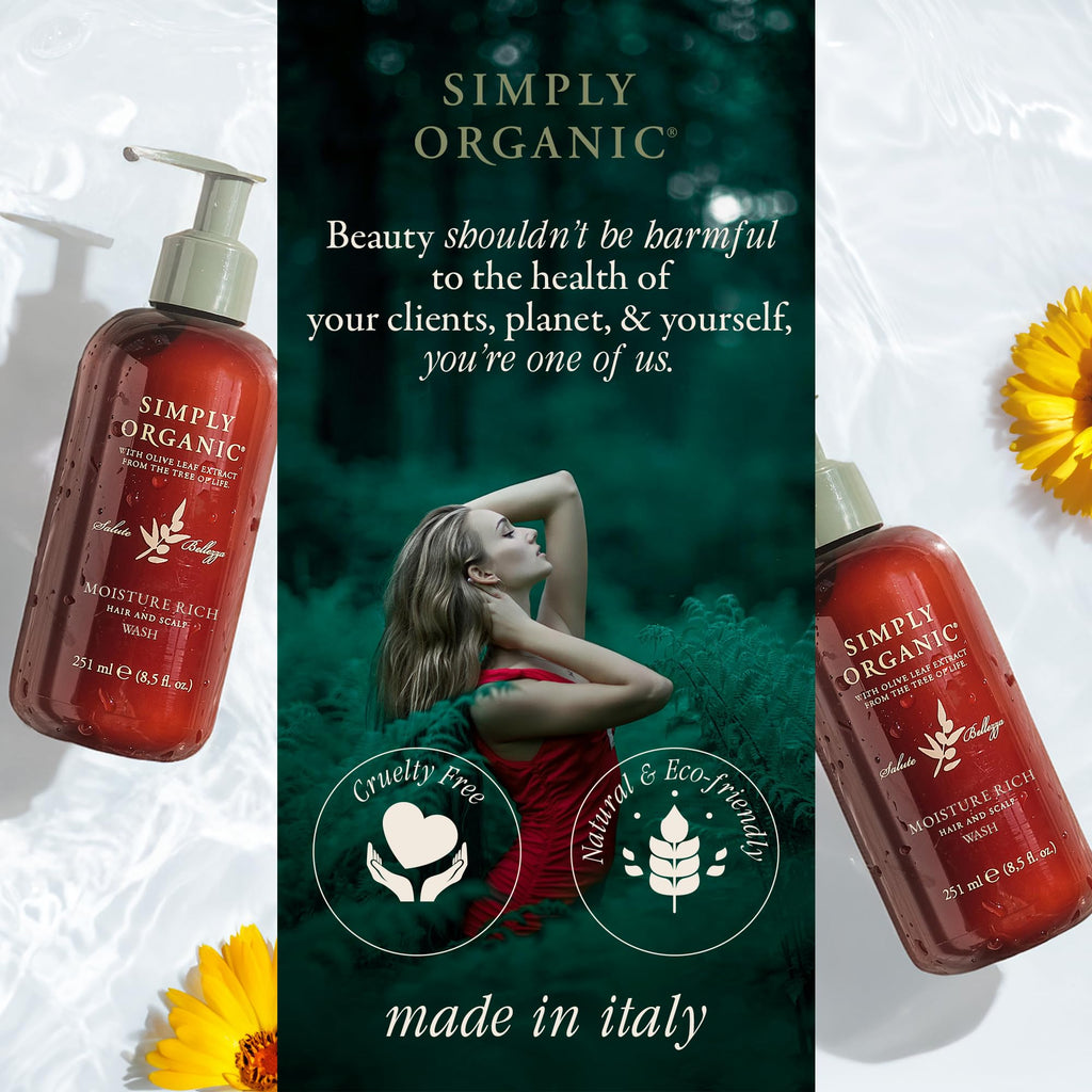 SIMPLY ORGANIC Nourishing Hair Deep Shampoo Scalp Wash – Moisture Rich, Made in Italy, Cruelty-Free, Grapeseed & Olive Leaf Extract, 251ml