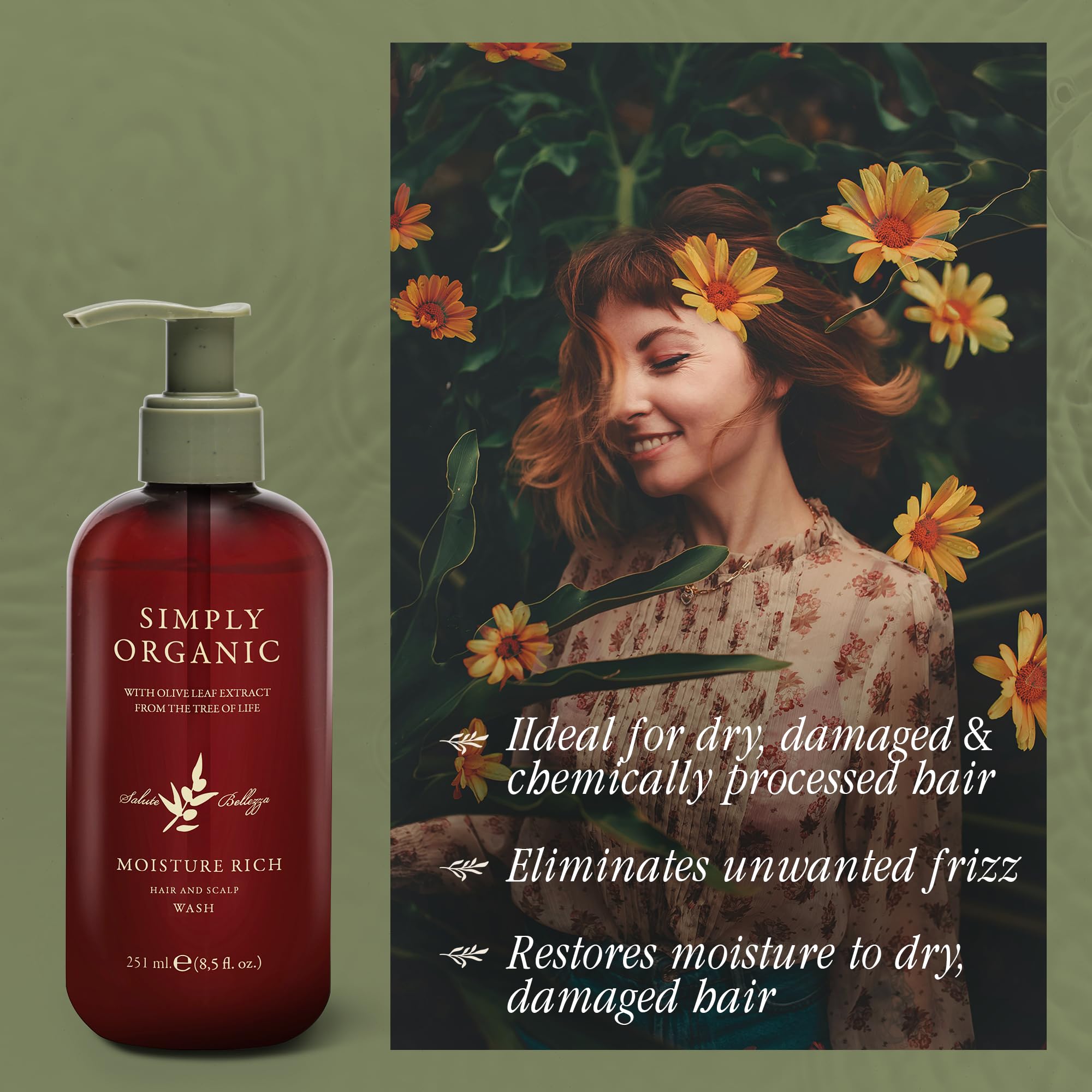 SIMPLY ORGANIC Nourishing Hair Deep Shampoo Scalp Wash – Moisture Rich, Made in Italy, Cruelty-Free, Grapeseed & Olive Leaf Extract, 251ml