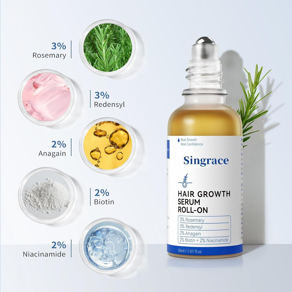 Hair Growth Serum for Thinning Hair | Singrace Biotin Roll-On – Fast Absorbing, No Rinse (30ml)