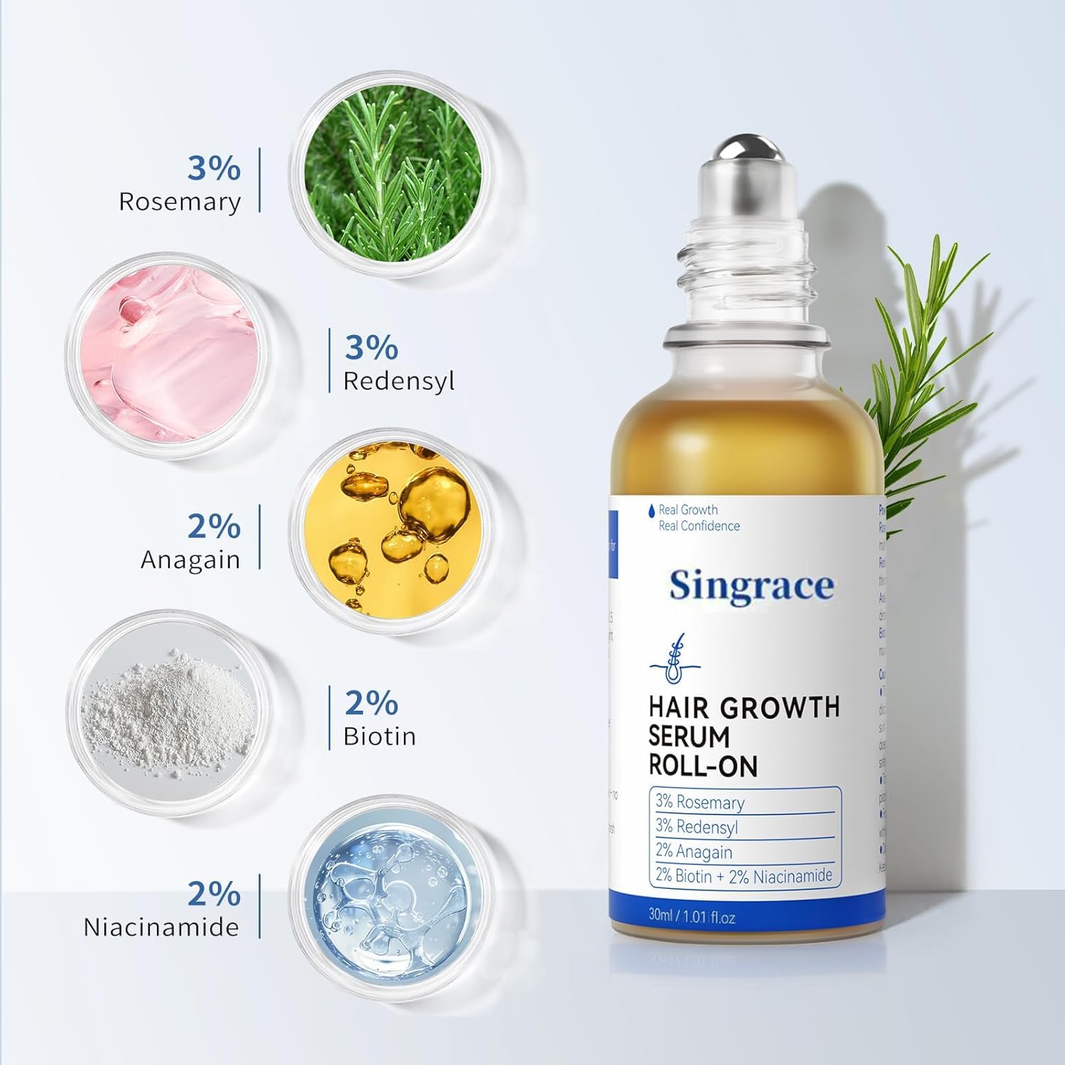 Hair Growth Serum for Thinning Hair | Singrace Biotin Roll-On – Fast Absorbing, No Rinse (30ml)