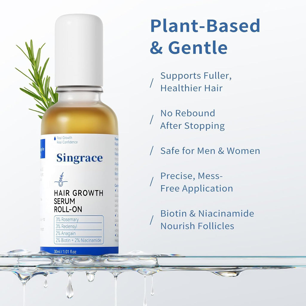 Hair Growth Serum for Thinning Hair | Singrace Biotin Roll-On – Fast Absorbing, No Rinse (30ml)