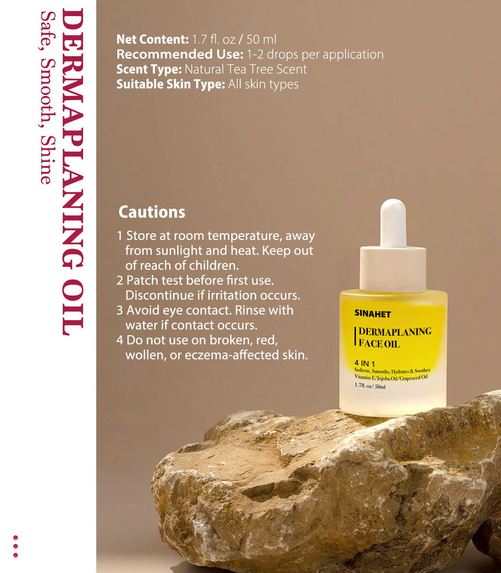 SINAHET Dermaplaning Oil – Natural Moisturizing Shave for Face & Body (Jojoba, Tea Tree, Grapeseed, Vitamin E)