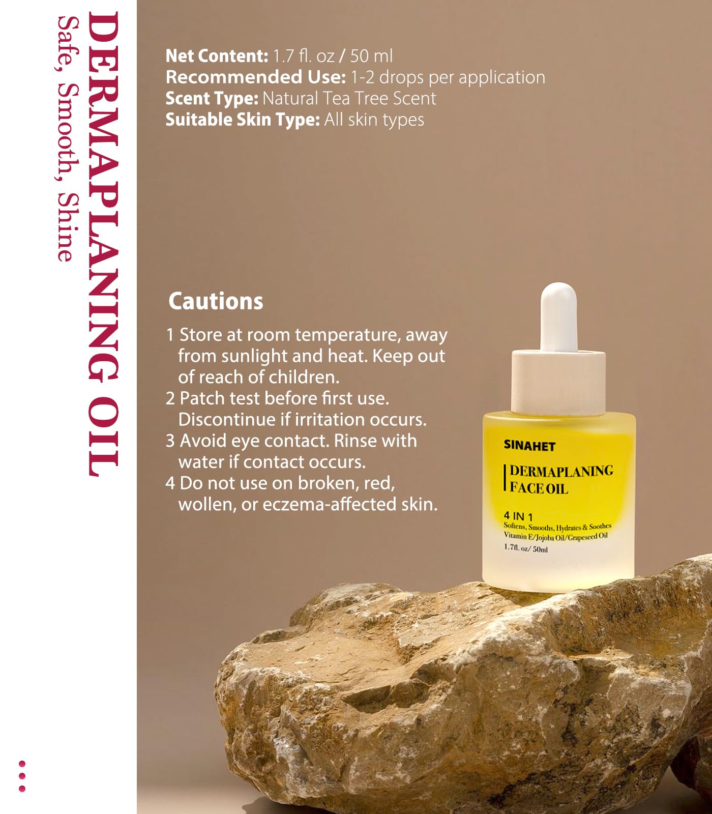 SINAHET Dermaplaning Oil – Natural Moisturizing Shave for Face & Body (Jojoba, Tea Tree, Grapeseed, Vitamin E)