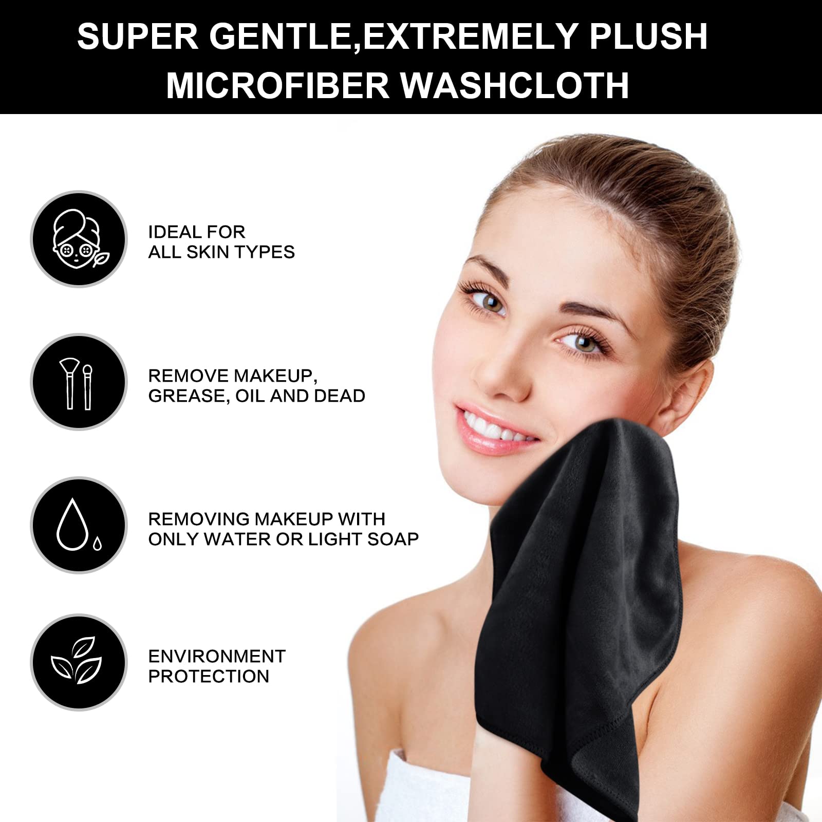 SINLAND Microfiber Facial Cloths — Fast-Drying, Absorbent 12x12 in Makeup Remover Washcloths