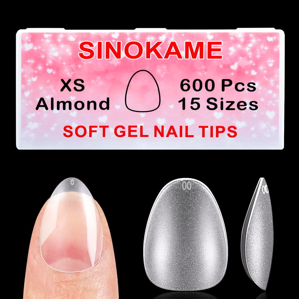 SINOKAME Extra Short Almond Nail Tips – No-File Gel Extensions, 600 Pcs, 12 Sizes