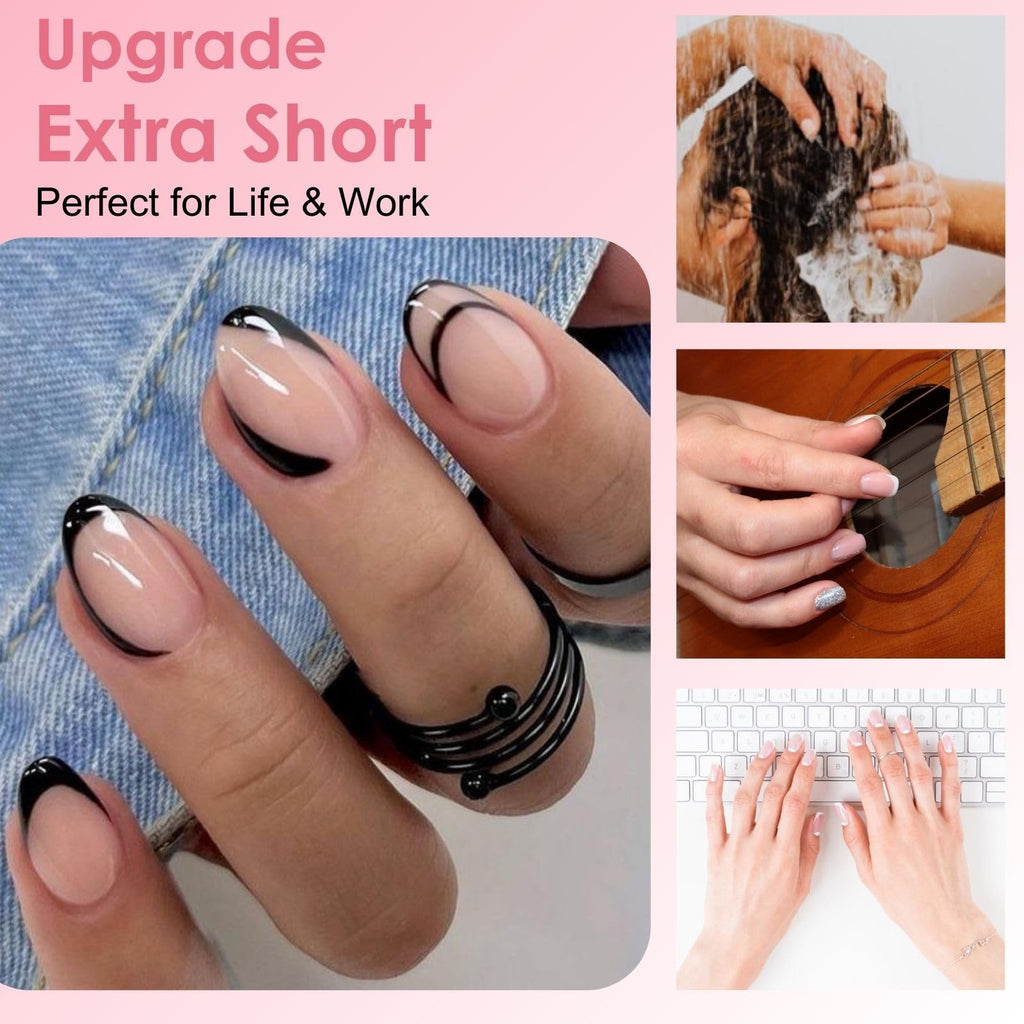 SINOKAME Extra Short Almond Nail Tips – No-File Gel Extensions, 600 Pcs, 12 Sizes